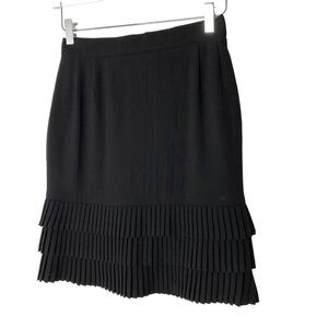 Escada Tiered Accordion Pleated Ruffle Wool Skirt Black Size 38 Medium